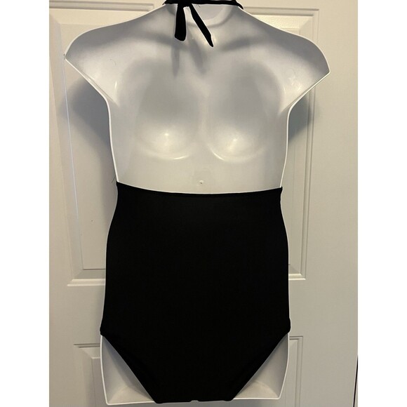 Gottex Size 12 Black‎ One-Piece SwimSuit Embroidered Plunge Halter Women’s - Picture 4 of 6